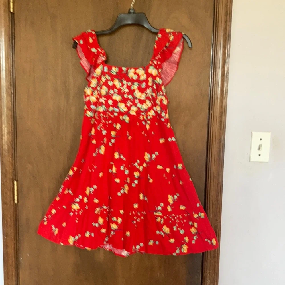 Relist7/18❌ LC LAUREN CONRAD red with lemon & floral print tie back dress - Picture 15 of 16